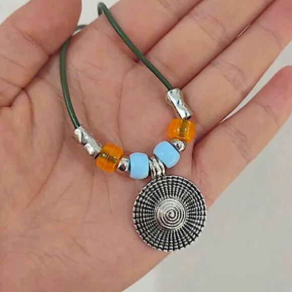 Boho Silver Pendant Beaded Necklace, Vintage, Hippy, Gift For Friend